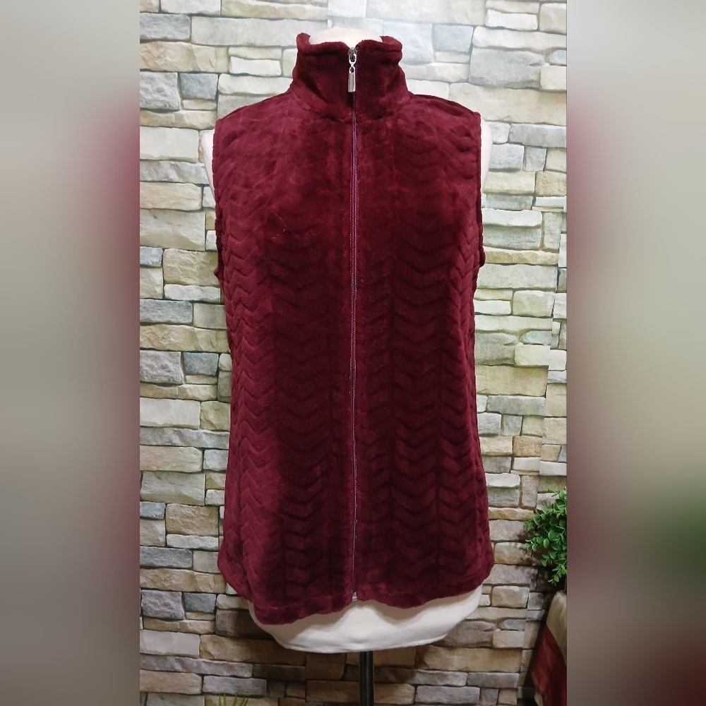 I.B.Diffusion Cozy Cut Zip Vest Large Burgundy Cottagecore